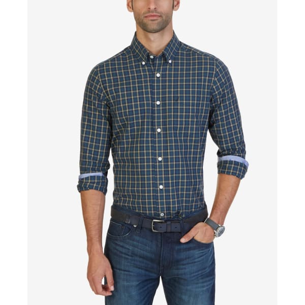 NAUTICA Men's Marine Plaid Woven Long-Sleeve Shirt