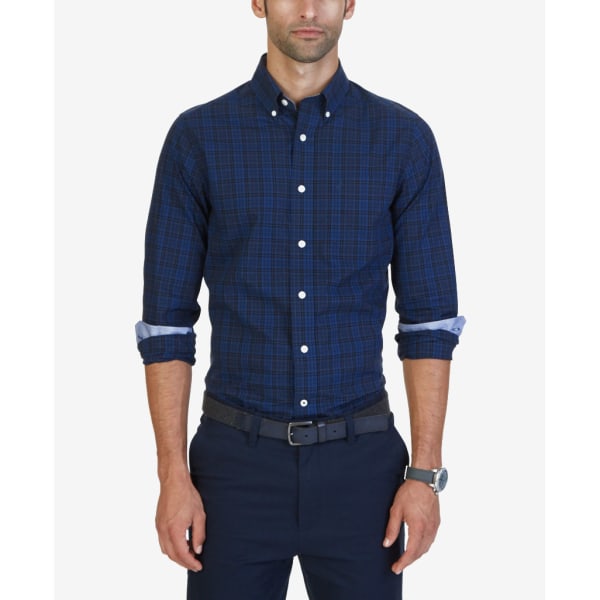 NAUTICA Men's Estate Mini Plaid Woven Long-Sleeve Shirt