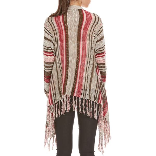 BY DESIGN Women's Striped Fringe Open Cardigan