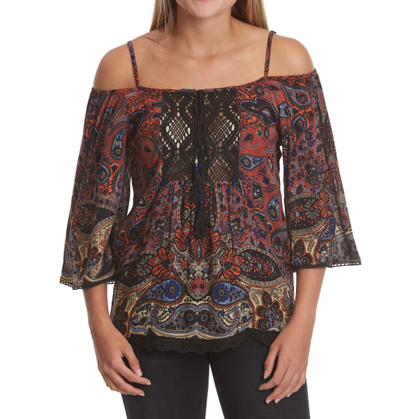 ANGIE Juniors' Cold Shoulder Peasant Top