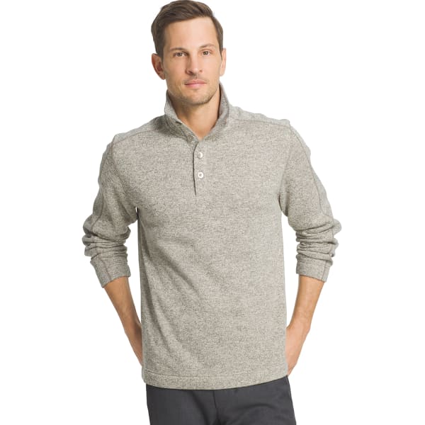 VAN HEUSEN Men's Buttoned Mock Neck Sweater Fleece Pullover