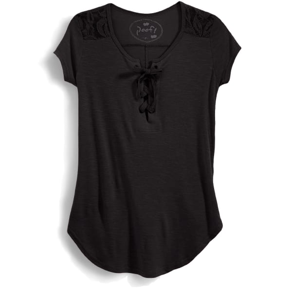 POOF Juniors' Lace-Up Tee with Lace Yoke Inset