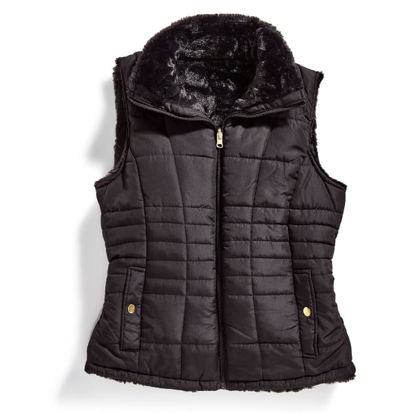 KC COLLECTIONS Women's Solid Reversible Faux Fur Vest