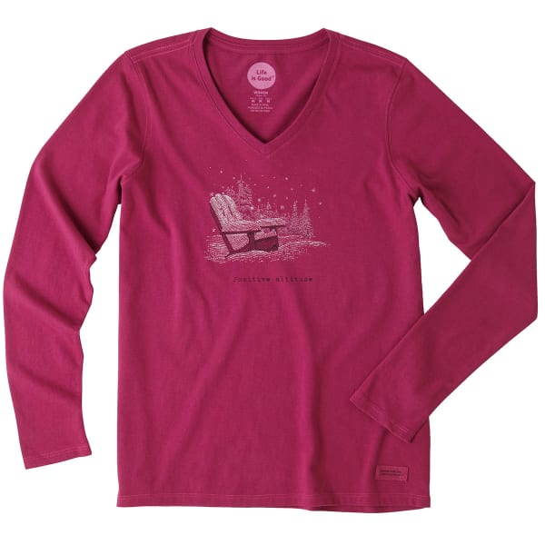 LIFE IS GOOD Women's Positive Altitude Adirondack Long-Sleeve Crusher V-Neck Tee