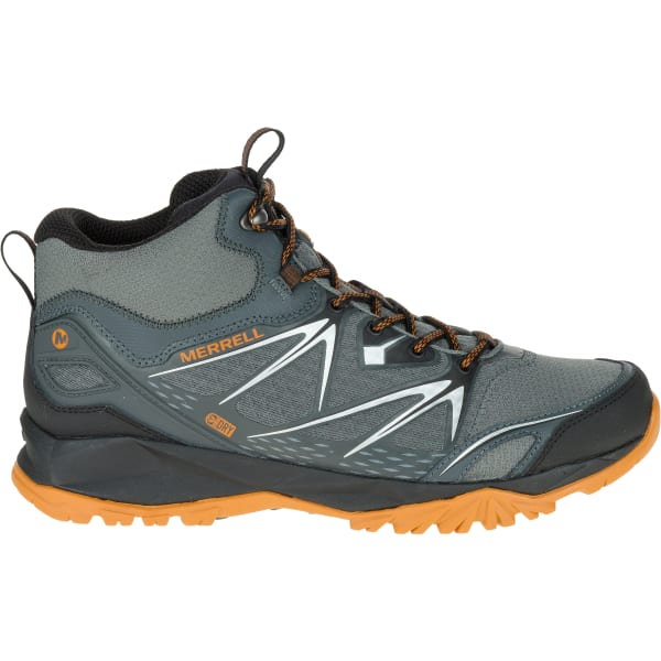 MERRELL Men's Capra Bolt Mid Waterproof Hiking Shoes, Grey/Orange