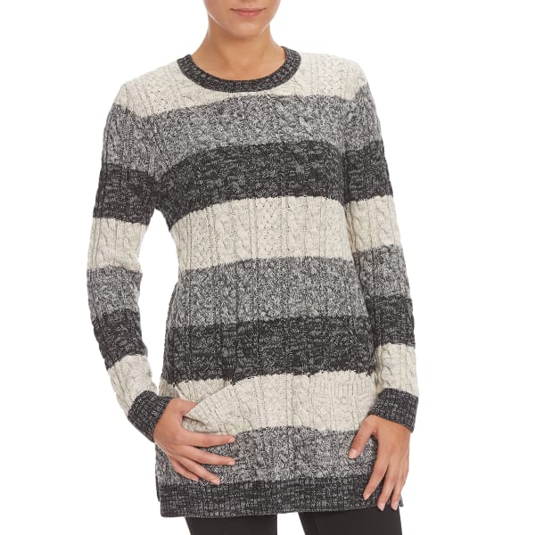 JEANNE PIERRE Women's Cable Knit Front Pocket Striped Sweater