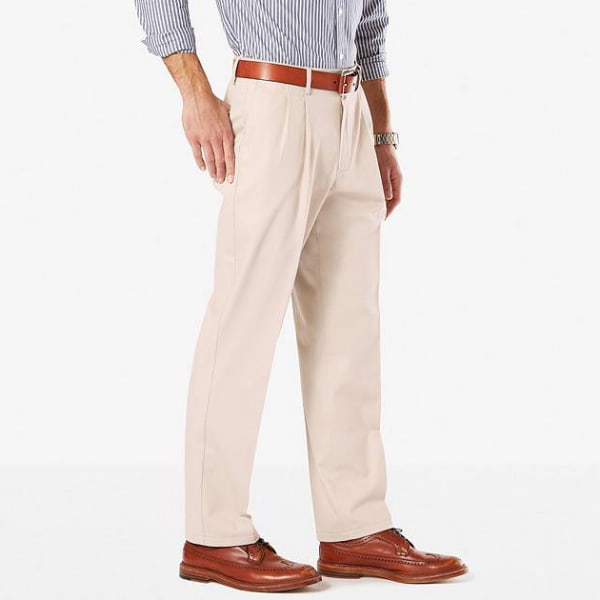 DOCKERS Men's Signature Stretch Pleated Classic Fit Khaki Pants - Discontinued Style