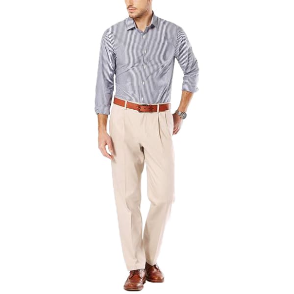 DOCKERS Men's Signature Stretch Pleated Classic Fit Khaki Pants - Discontinued Style