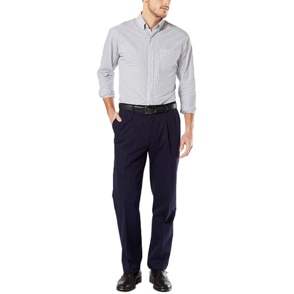 DOCKERS Men's Signature Stretch Pleated Classic Fit Khaki Pants - Discontinued Style