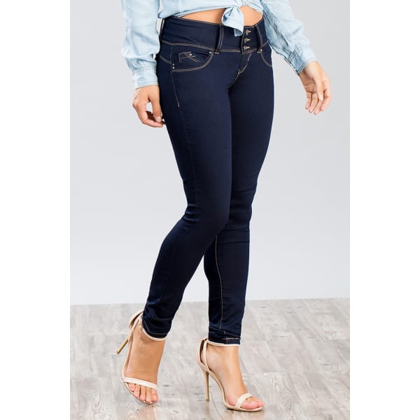 YMI Juniors' Wanna Betta Shape Stacked Waist Triple-Button Jeans