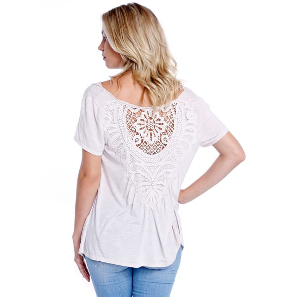 TAYLOR & SAGE Juniors' Crochet Front High-Low Hem Top