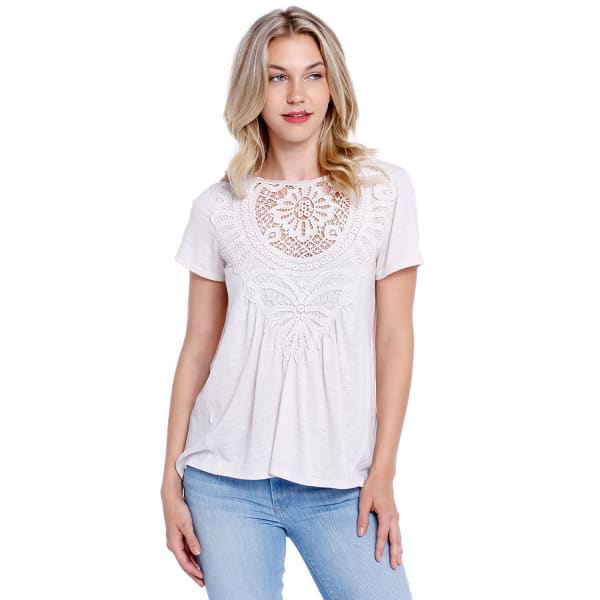 TAYLOR & SAGE Juniors' Crochet Front High-Low Hem Top