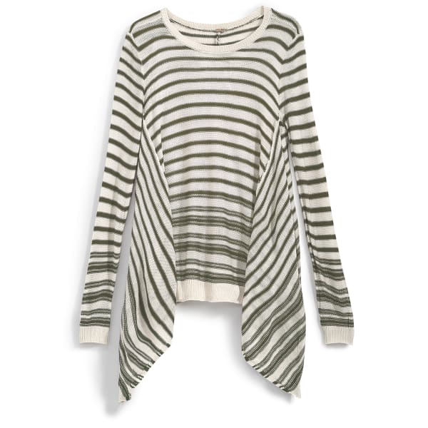 POOF Juniors' Reverse Striped Shark Bite Hem Sweater