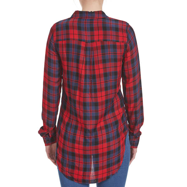 PINK ROSE Juniors' Plaid Flannel 1-Pocket Tunic Top