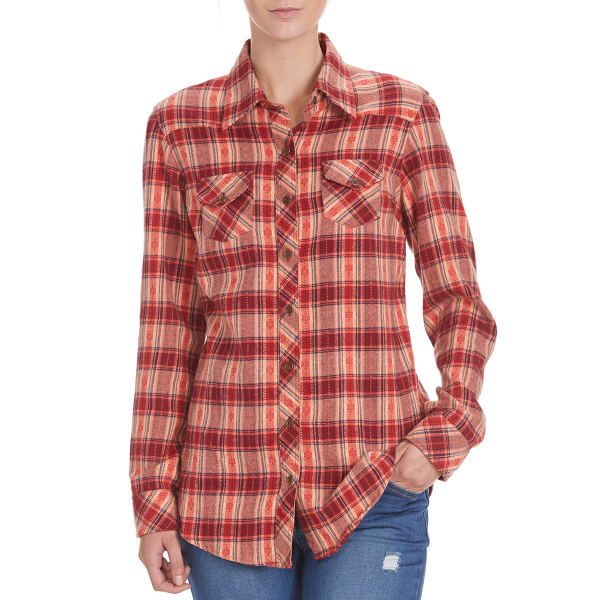 ANGIE Juniors' Western Two-Pocket Flannel Shirt