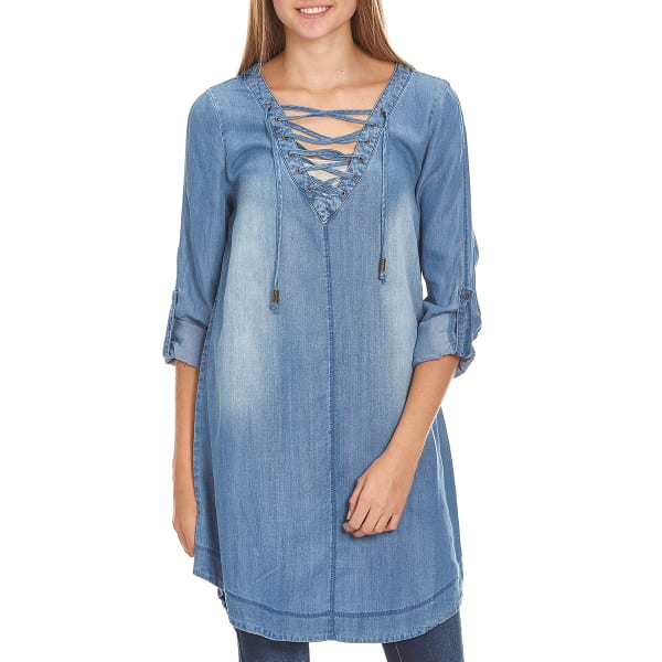 TAYLOR & SAGE Juniors' Lace-Up Tencel Tunic Dress