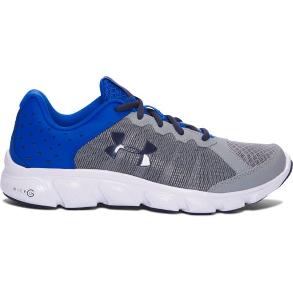 UNDER ARMOUR Boys' Grade School Micro G Assert 6 Running Shoes, Steel/Ultra Blue/Midnight Navy