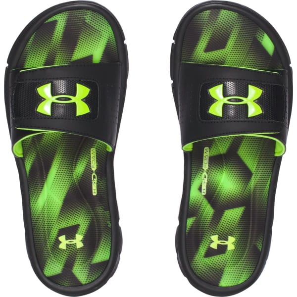 UNDER ARMOUR Boys' Ignite Banshee III Slides, Black/High-Vis Yellow