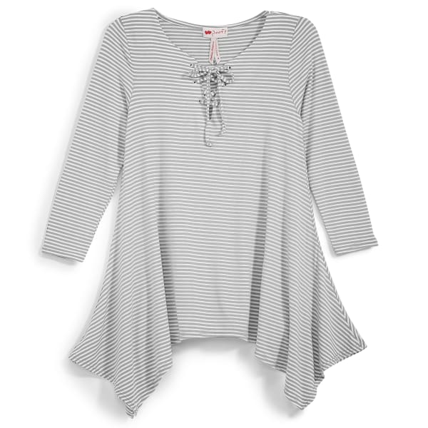 POOF Juniors' Striped Lace-Up Shark Bite Tunic Top