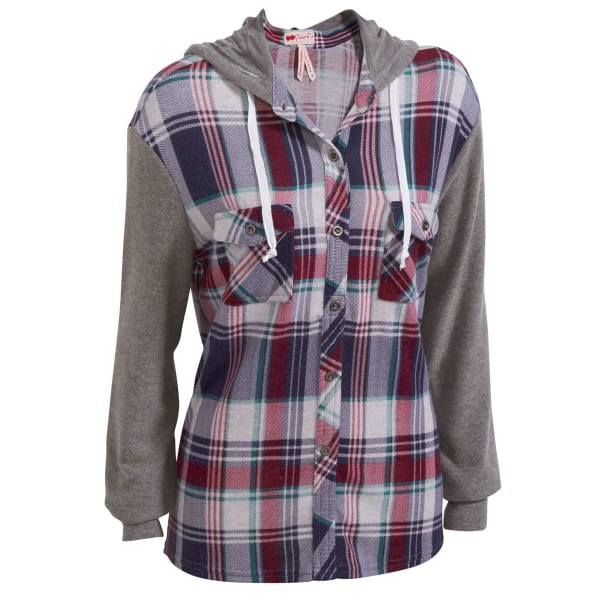 POOF Juniors' Brushed Plaid Snit Hoodie