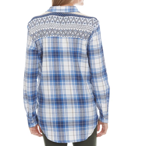 POOF Juniors' Plaid Flannel Top with Snit Yoke
