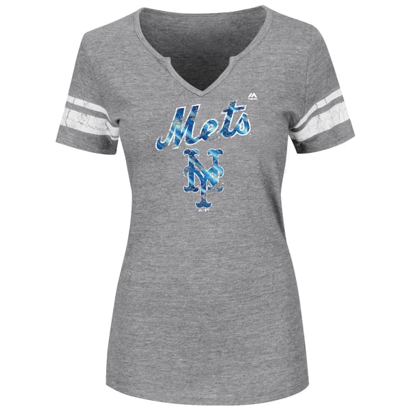 NEW YORK METS Women's Two Seamer Split-Neck Short-Sleeve Tee