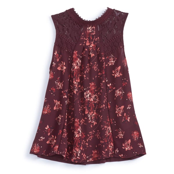 TAYLOR & SAGE Juniors' Printed High-Neck Lace Inset Tank Top