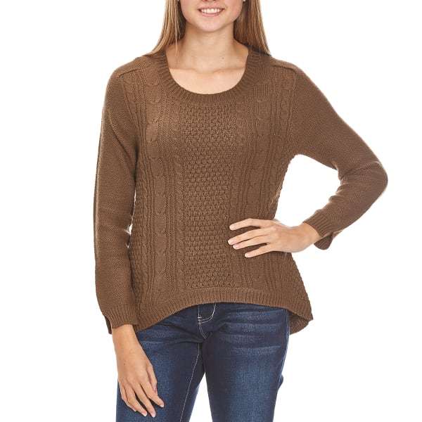 AMBIANCE Juniors' Cable-Knit High-Low Hem Sweater