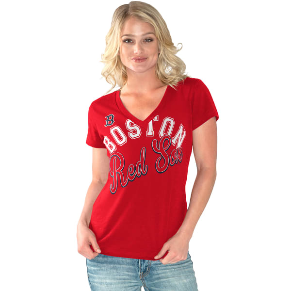 BOSTON RED SOX Women's Homefield Slub V-Neck Short-Sleeve Tee