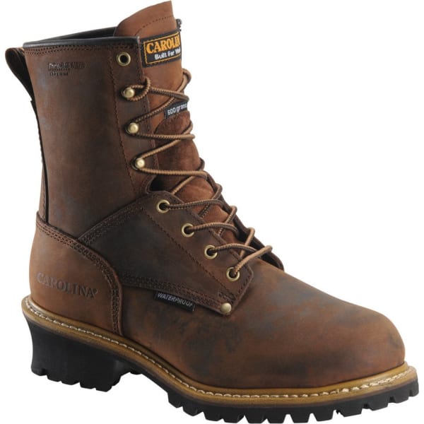 CAROLINA Men's Extra Wide 8" Waterproof Insulated Logger Boots, Medium Brown