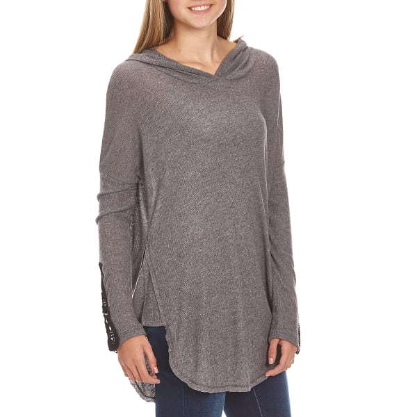 MISS CHIEVOUS Juniors' Brushed Rib Hoodie Contrast Sleeve Tunic