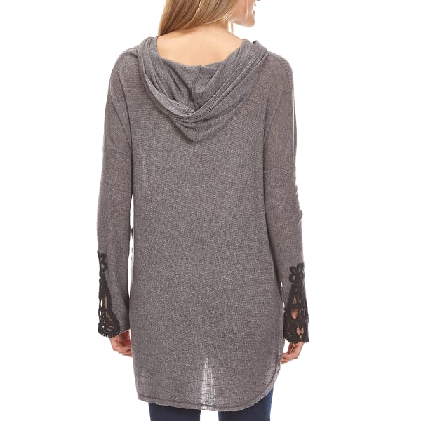 MISS CHIEVOUS Juniors' Brushed Rib Hoodie Contrast Sleeve Tunic