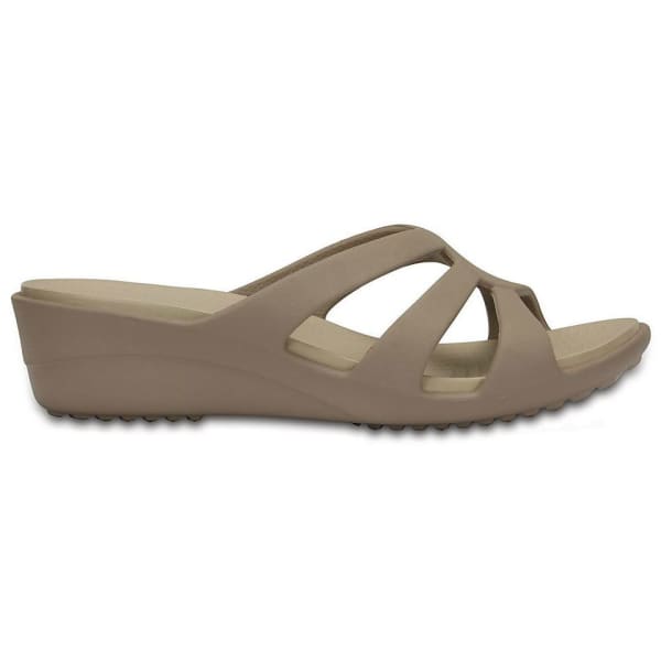 CROCS Women's Sanrah Strappy Wedge Sandals, Mushroom