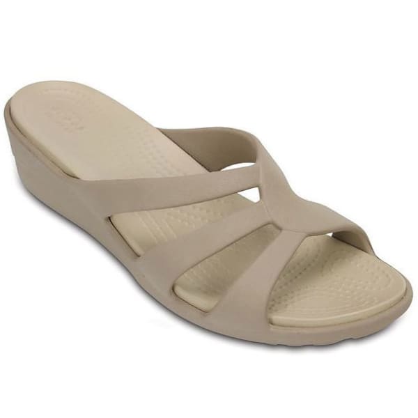 CROCS Women's Sanrah Strappy Wedge Sandals, Mushroom