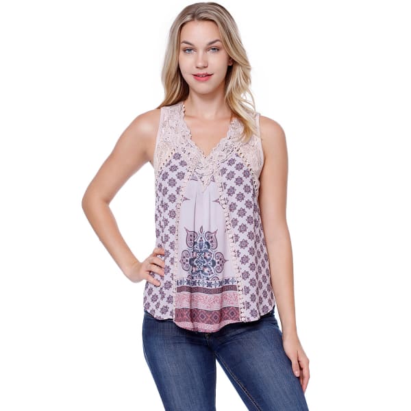 TAYLOR & SAGE Juniors' Printed Lace Inset Tank