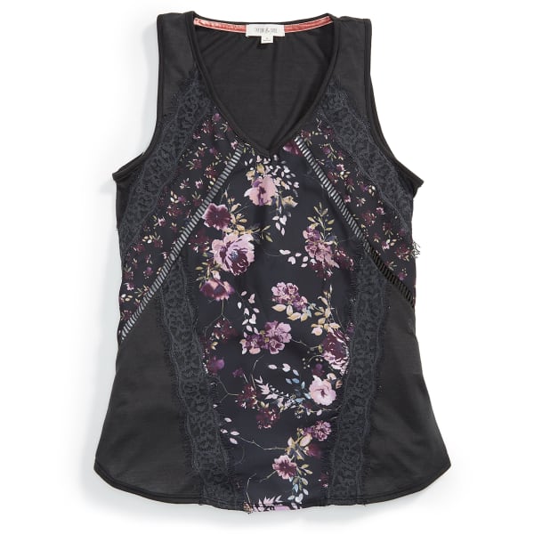 TAYLOR & SAGE Juniors' Printed Lace Inset Tank