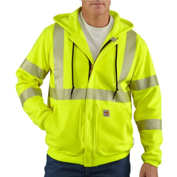 CARHARTT Flame-Resistant Heavyweight High-Visibilty Class 3 Hooded Zip-Front Sweatshirt, Extended Sizes