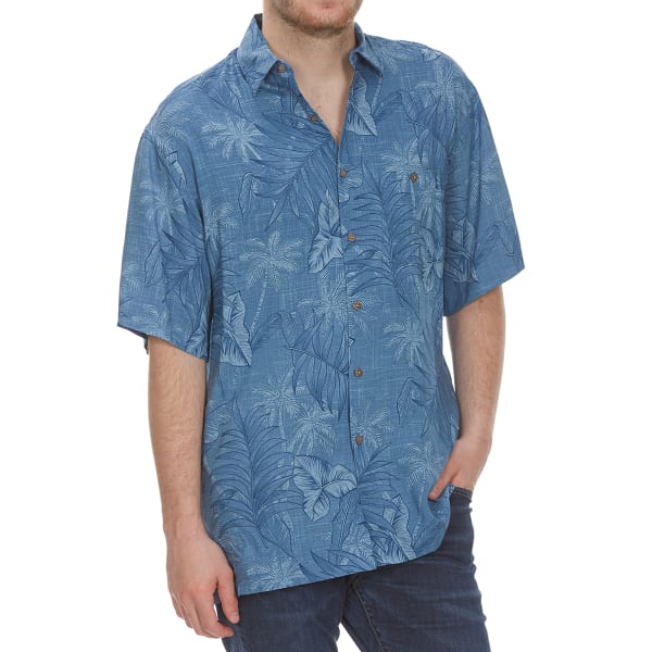 CAMPIA MODA Men's Tropical Palm Trees Woven Short-Sleeve Shirt