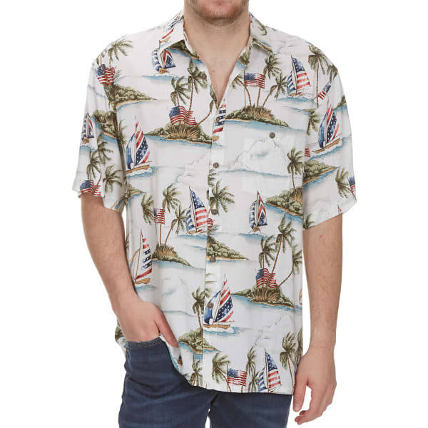 CAMPIA MODA Men's Tropical Island Flags Woven Short-Sleeve Shirt