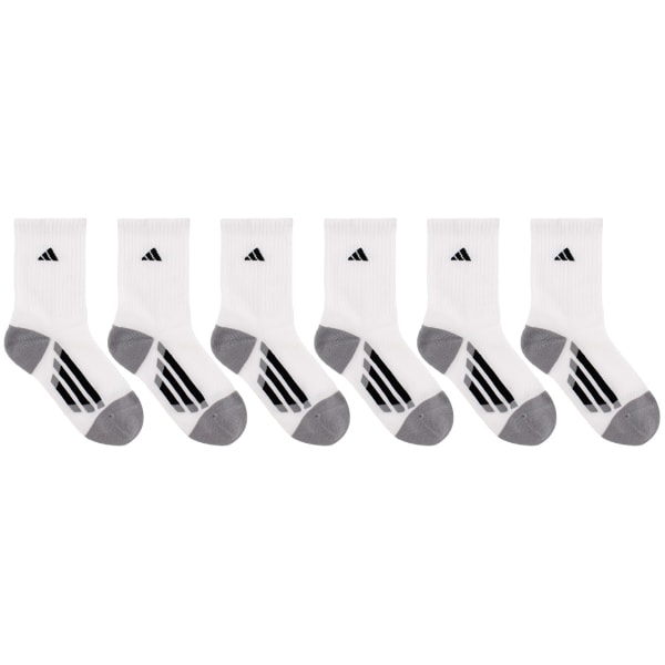 ADIDAS Boys' Grade School Vertical Stripe Crew Socks, White, 6 Pack