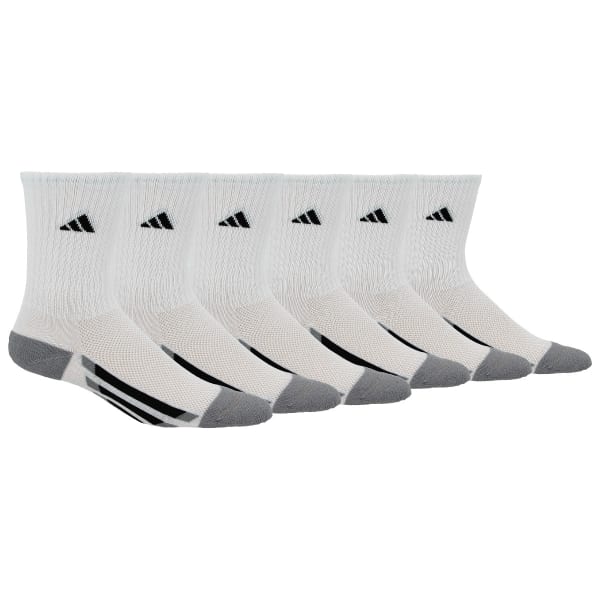 ADIDAS Boys' Grade School Vertical Stripe Crew Socks, White, 6 Pack