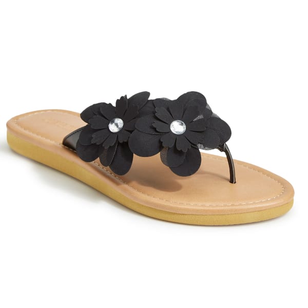 OLIVIA MILLER Women's Asymmetrical Floral Flip Flops, Black