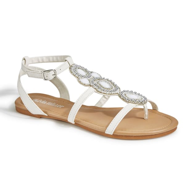 OLIVIA MILLER Women's Beaded Gladiator Sandals, White