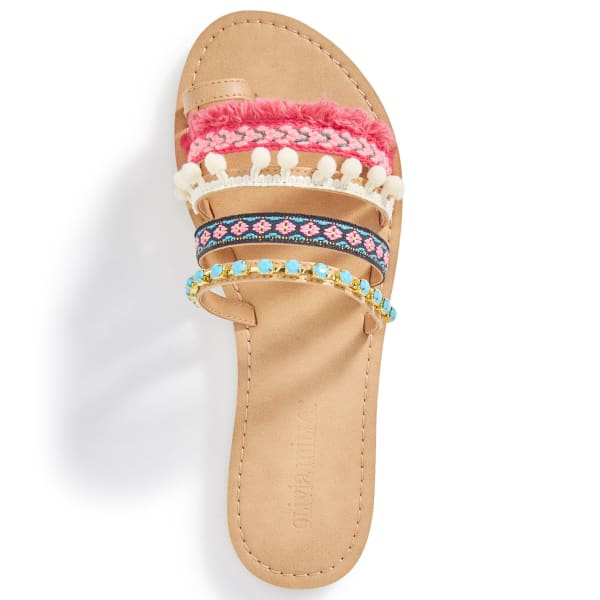 OLIVIA MILLER Women's Multicolored Pom-Pom Slide Sandals