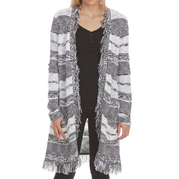 ABSOLUTELY FAMOUS Women's Striped Fringe Hem Cardigan