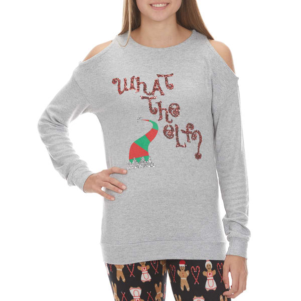 POOF Juniors' What the Elf Cold-Shoulder Sweatshirt