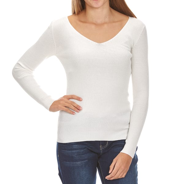 AMBIANCE Juniors' Rib Knit V-Neck Long-Sleeve Sweater