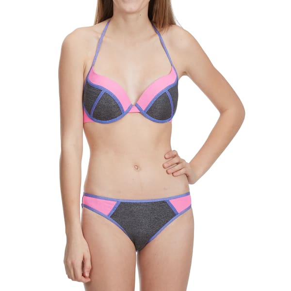 HEAT Juniors' Heather Metallic Color-Blocked Bandeau Bikini Top