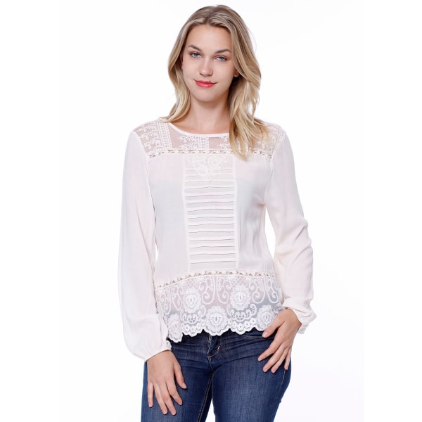 TAYLOR & SAGE Juniors' Victorian Lace Long-Sleeve Blouse