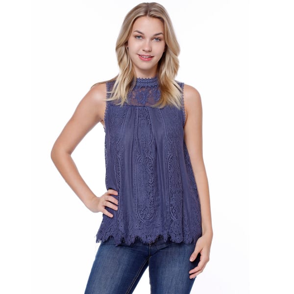 TAYLOR & SAGE Juniors' High-Neck Victorian Lace Tank